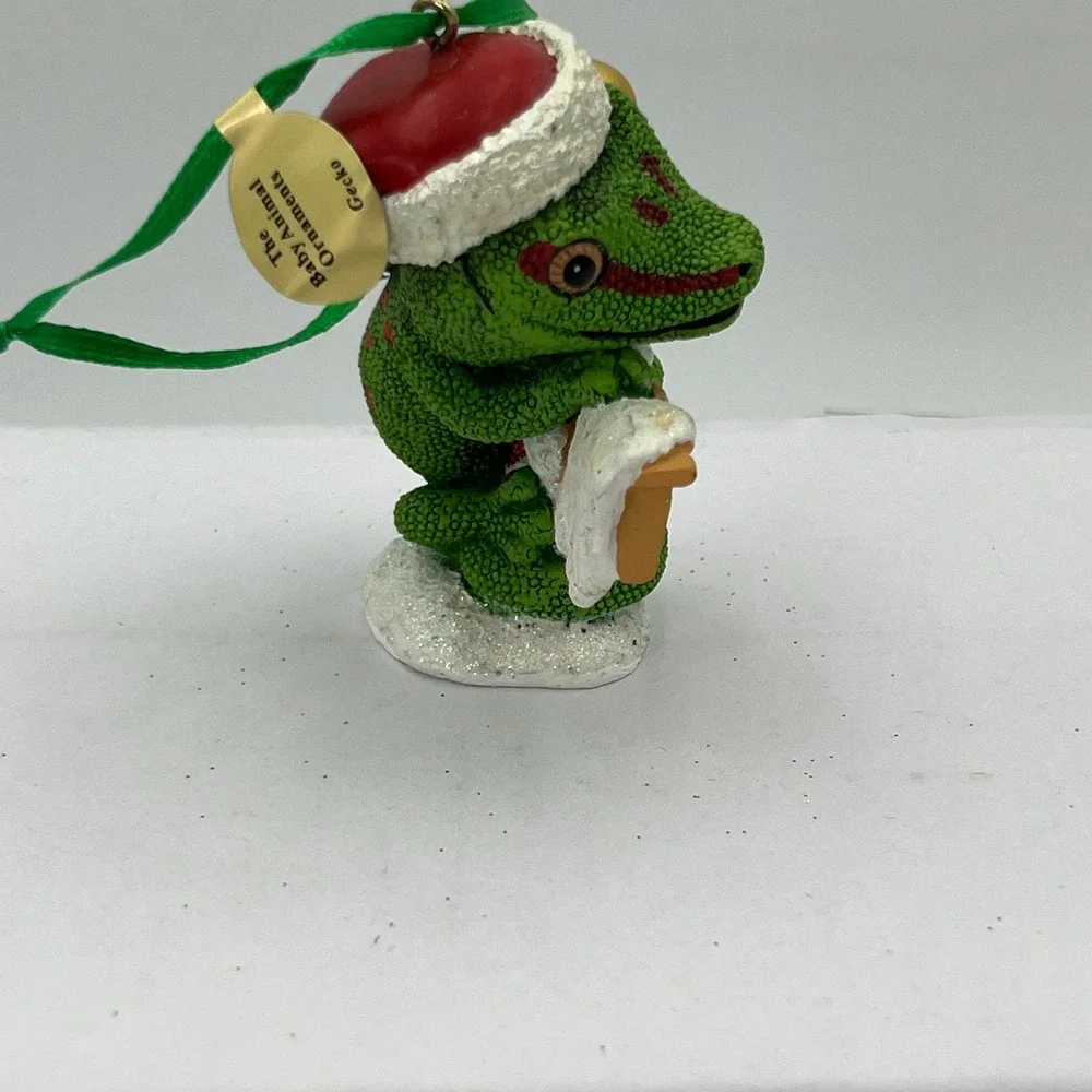 Danbury Mint Baby Animal Ornaments Green Gecko Christmas North Pole Lizard Decor